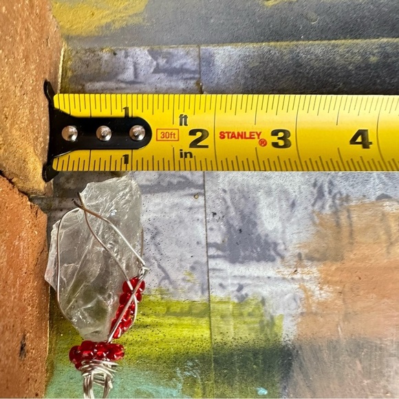 Handmade Sea Glass Pendant Red Accent Beads Silver Tone Wire Wrapped 1915 R - Picture 5 of 11